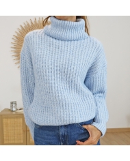 Pull femme col roulé MIDNIGHT bleu ciel – vue de face