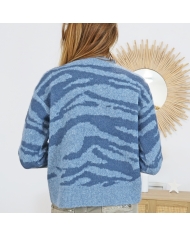 Pull col cheminée bleu – vue de dos