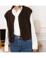 Veste sans manches chocolat DORIS – vue de face