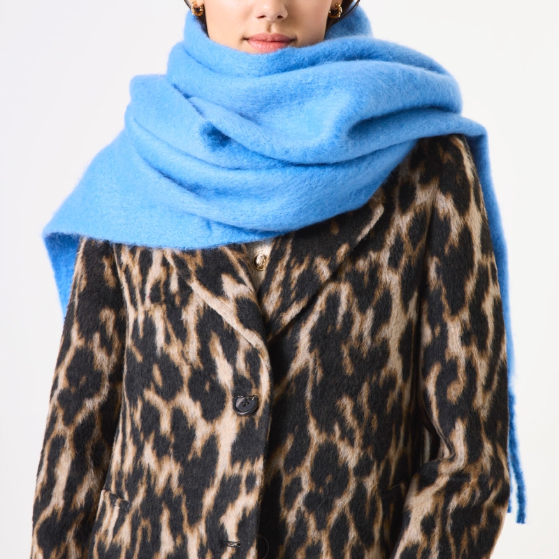 Look manteau léopard avec écharpe LORÉNA bleu