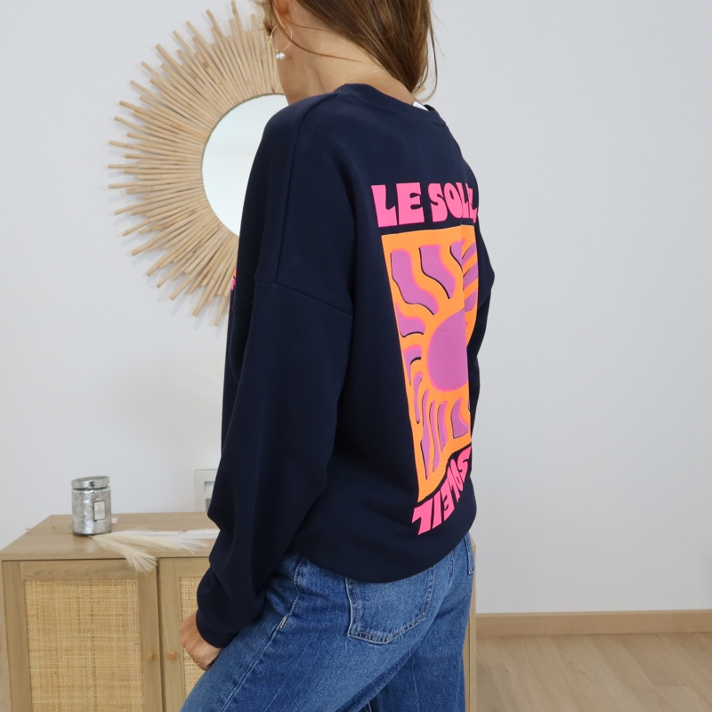 Sweat coton gratté bleu marine