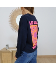 Sweat coton gratté bleu marine