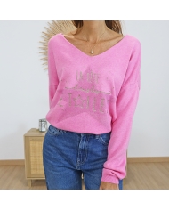Pull ÉTOILES fuchsia – vue de face