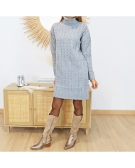 Détail maille torsadée robe NAOMI gris