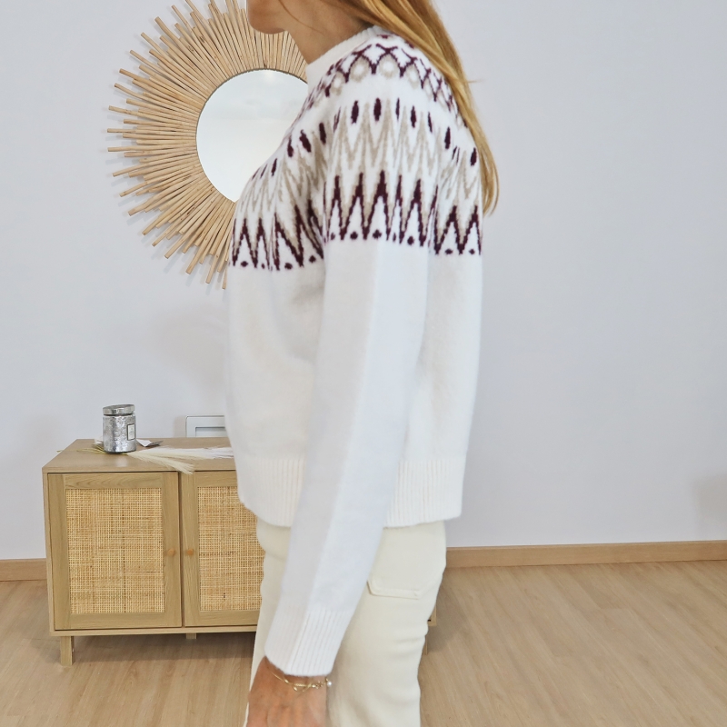 Pull écru prune femme – vue profil