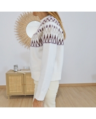 Pull écru prune femme – vue profil