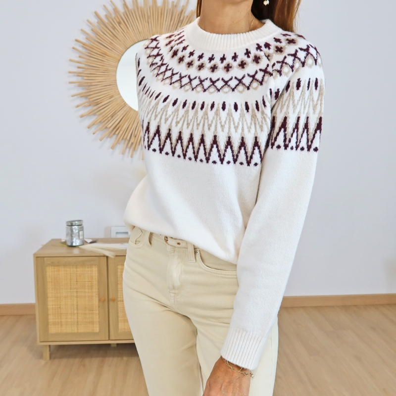 Pull femme ALBERTA Tiffosi écru prune – vue de face