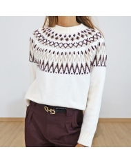 Détail motif prune & beige pull ALBERTA