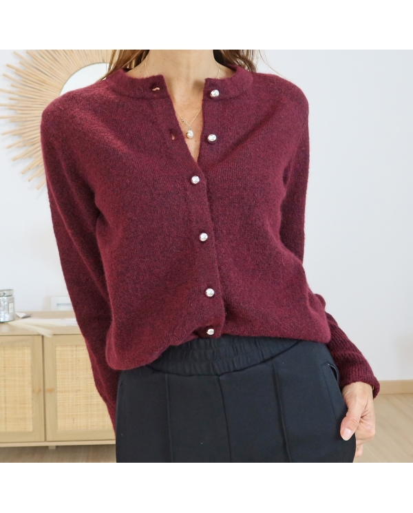 Gilet bordeaux col arrondi – zoom matière