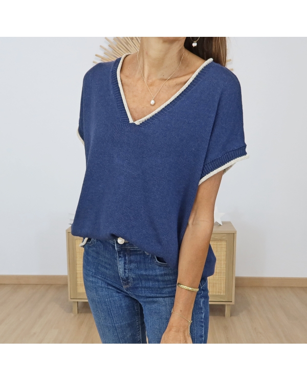 top maille bleu marine femme oversize