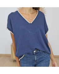 top femme col v bleu marine