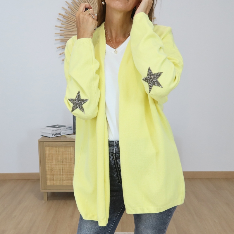 gilet femme jaune étoiles aux coudes