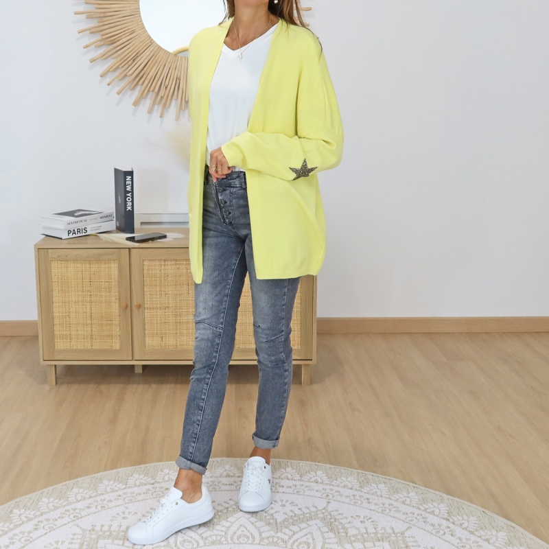 gilet long femme jaune étoile paillettes