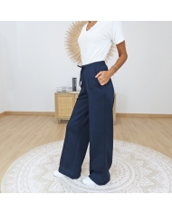 pantalon femme taille elastique marine