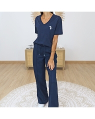 pantalon large femme marine