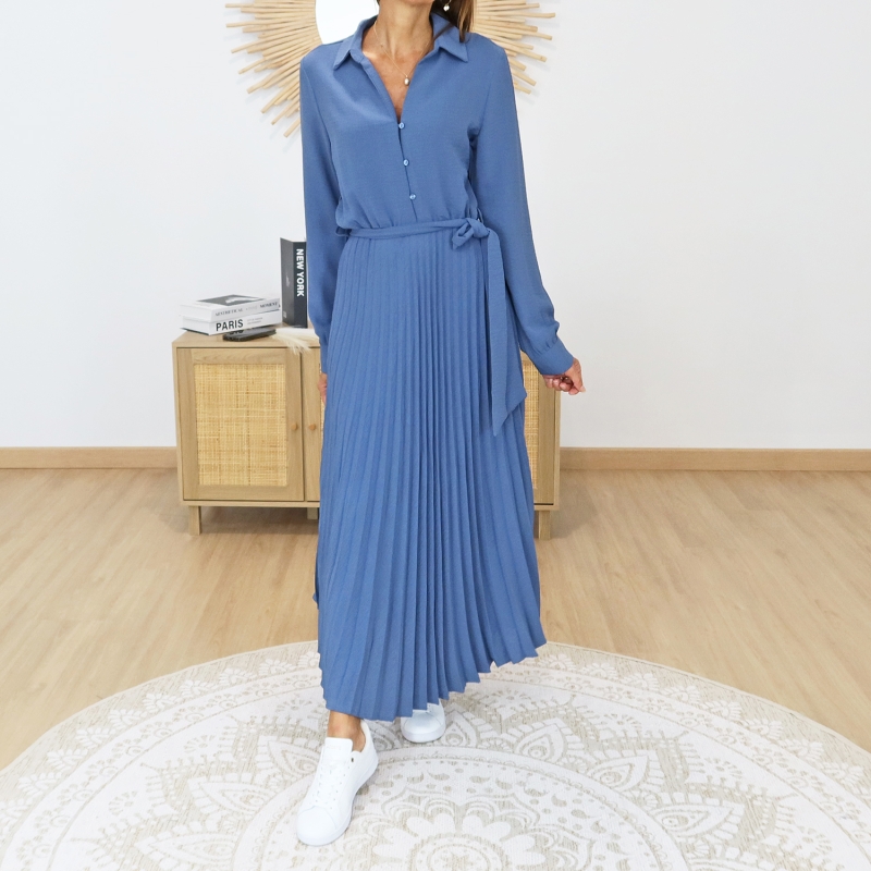 robe femme bleu jean manches longues