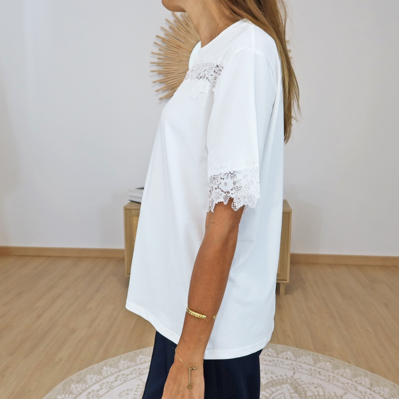 t-shirt blanc femme dentelle