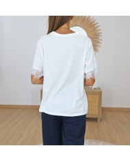 t-shirt dentelle femme col rond