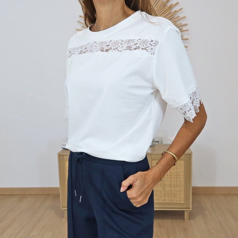 t-shirt blanc chic dentelle