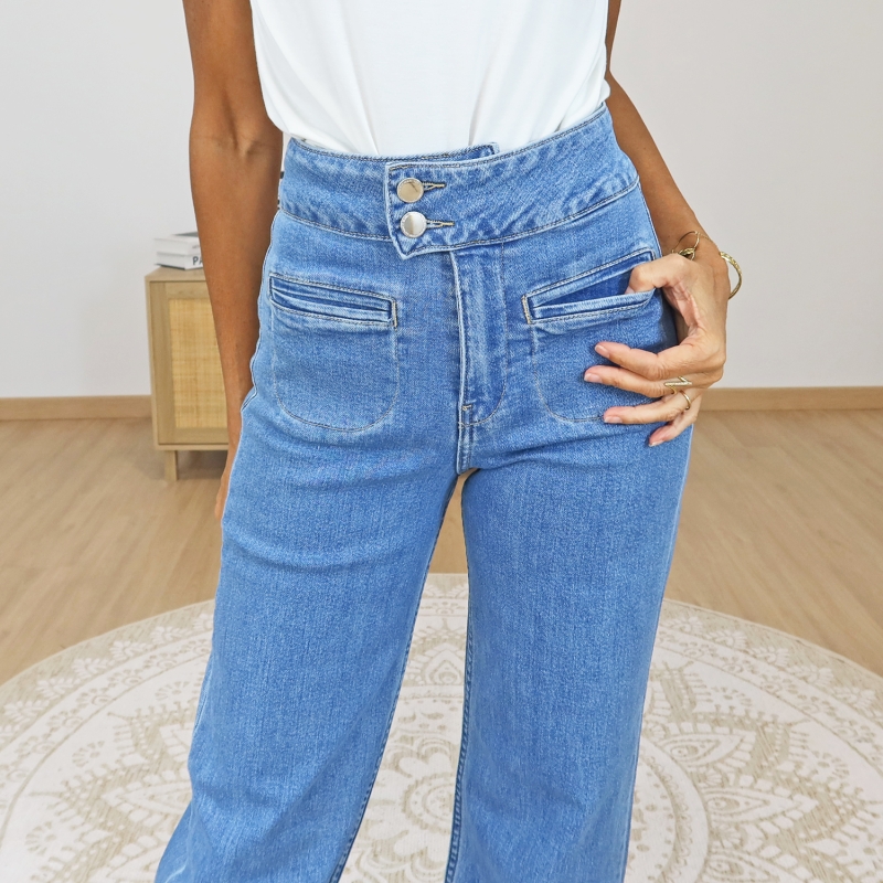 jean femme bleu délavé straight large