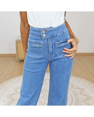 jean femme bleu délavé straight large