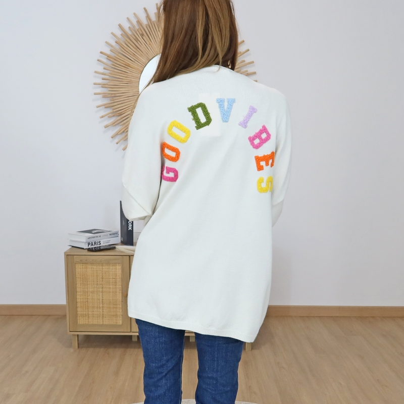 gilet femme lettres bouclette multicolore