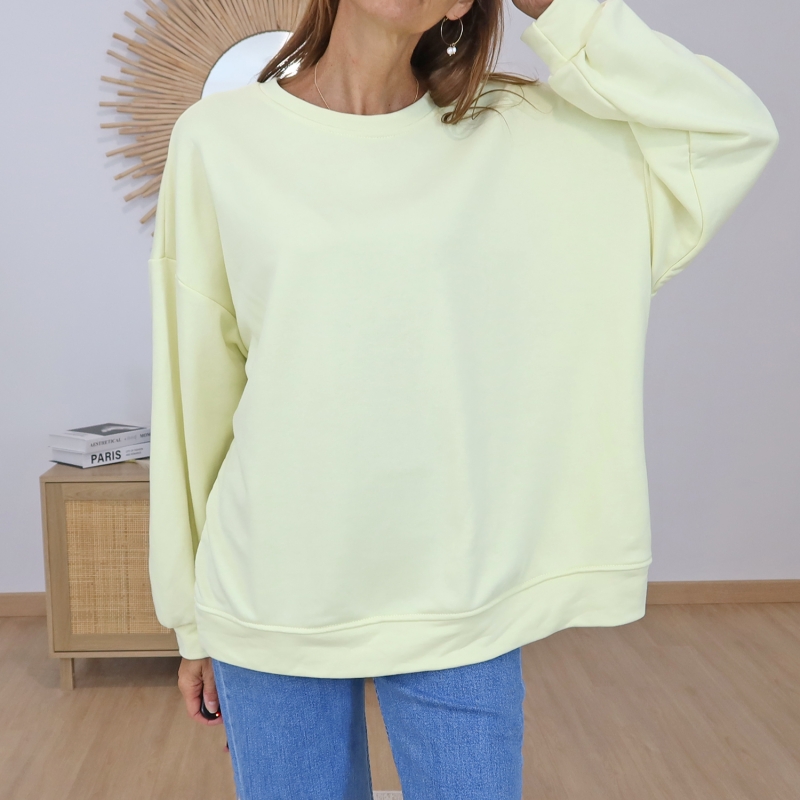 sweat oversize jaune coton femme