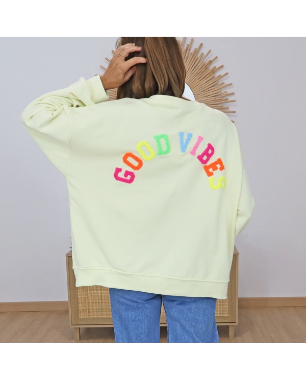 sweat oversize femme jaune good vibes