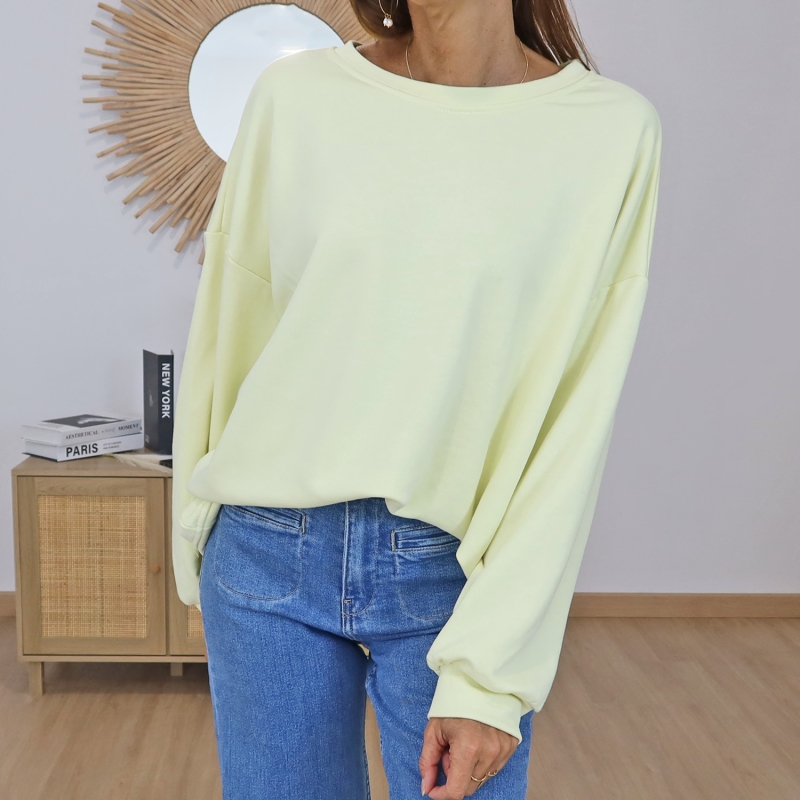 sweat femme coton jaune oversize