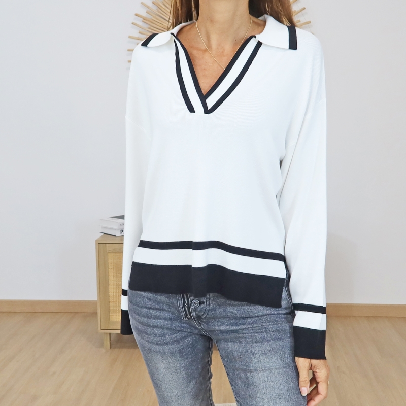 pull femme chic ecru noir