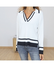 pull femme chic ecru noir