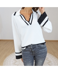 pull polo femme ecru noir