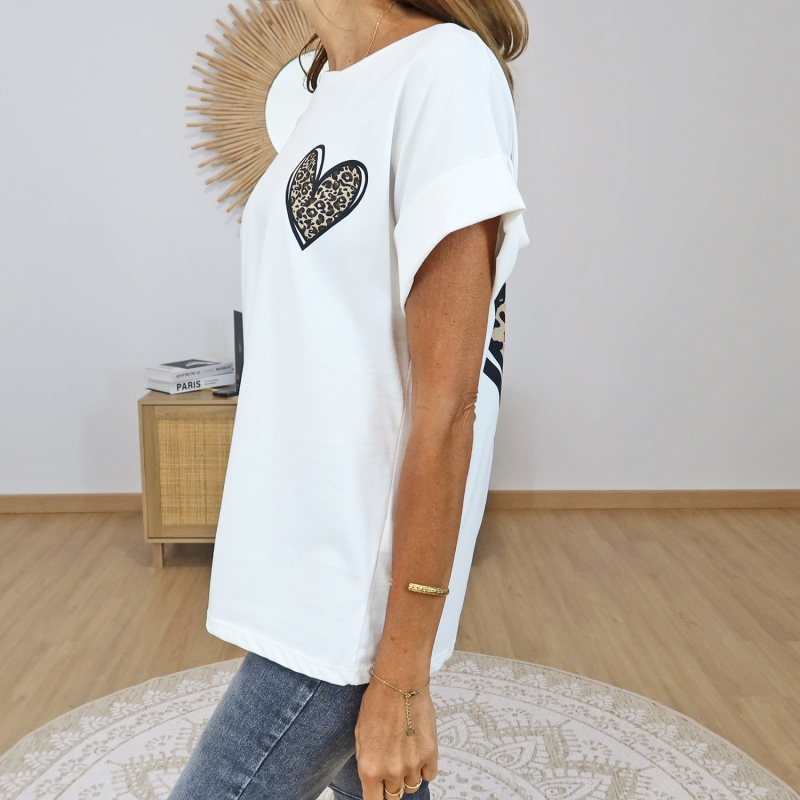t shirt coeur leopard femme