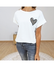 t shirt blanc coeur leopard femme