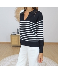pull noir blanc femme chic