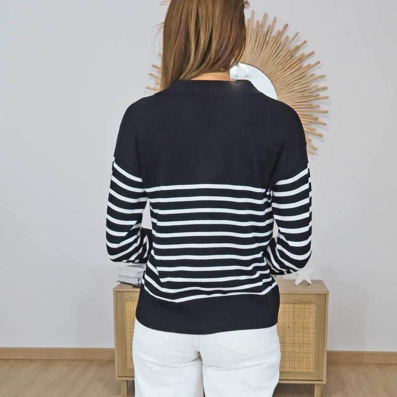 pull col polo rayé femme