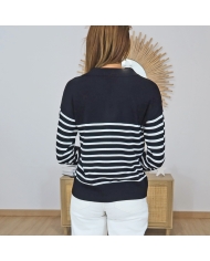pull col polo rayé femme