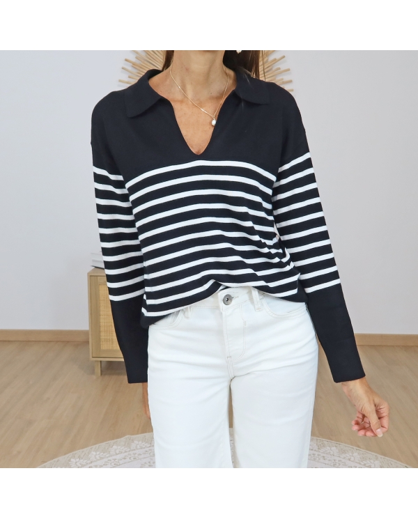 pull femme rayé noir et blanc