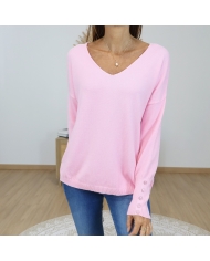 pull rose femme boutons poignets