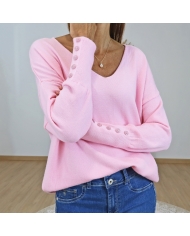 pull rose femme col v