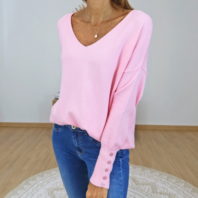 pull femme rose maille douce