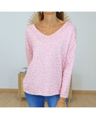 pull femme rose motif leopard