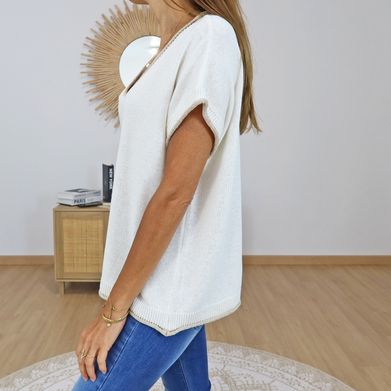 top femme beige manches courtes