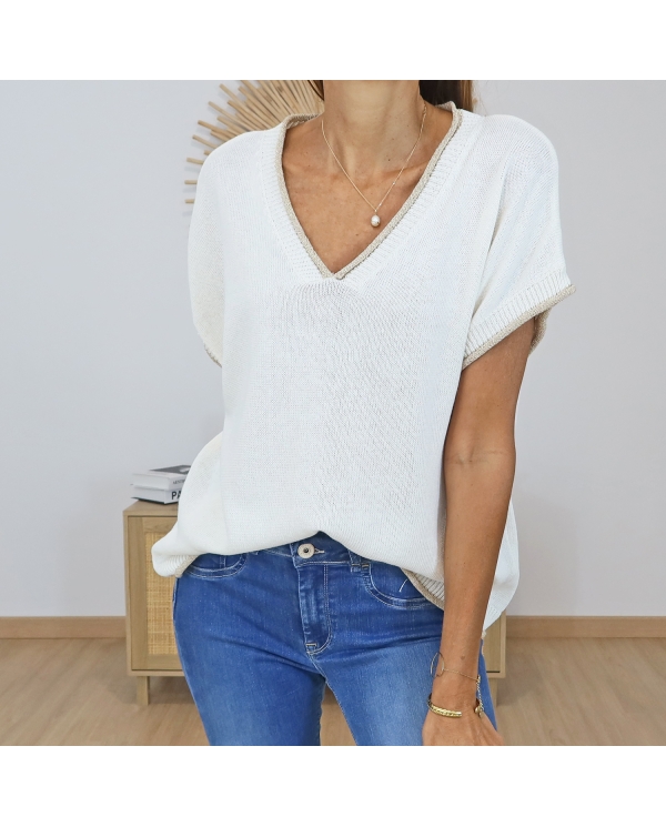 top maille femme beige look casual chic