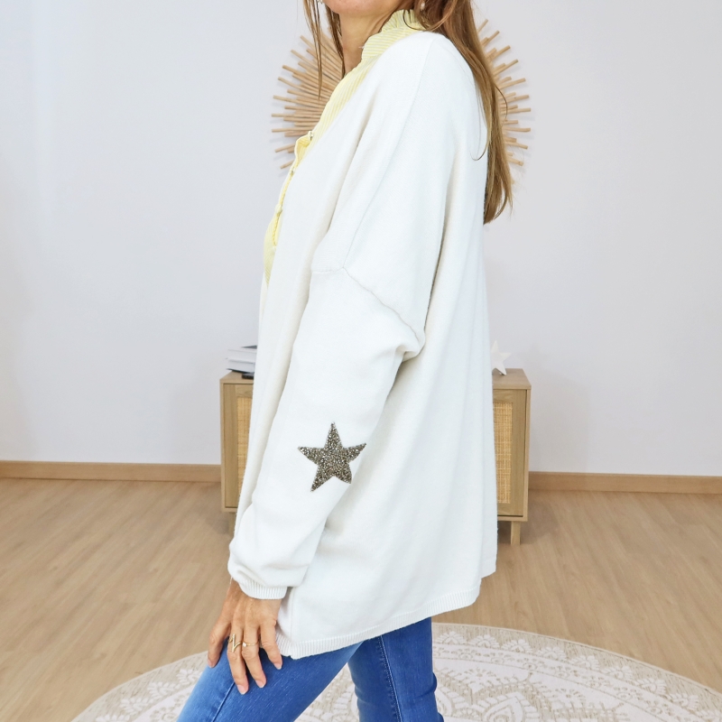 gilet beige femme étoiles strass coudes