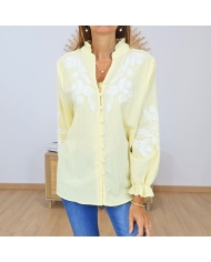 chemisier jaune rayé femme broderies florales