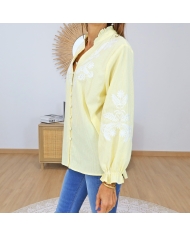 blouse jaune rayée femme col V