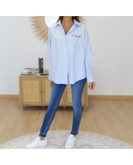 chemise rayée bleu et écru femme