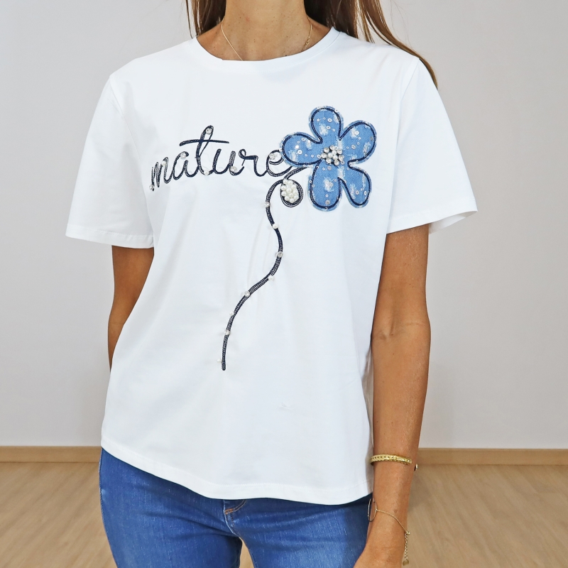 t-shirt blanc motif nature femme