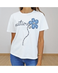 t-shirt blanc motif nature femme